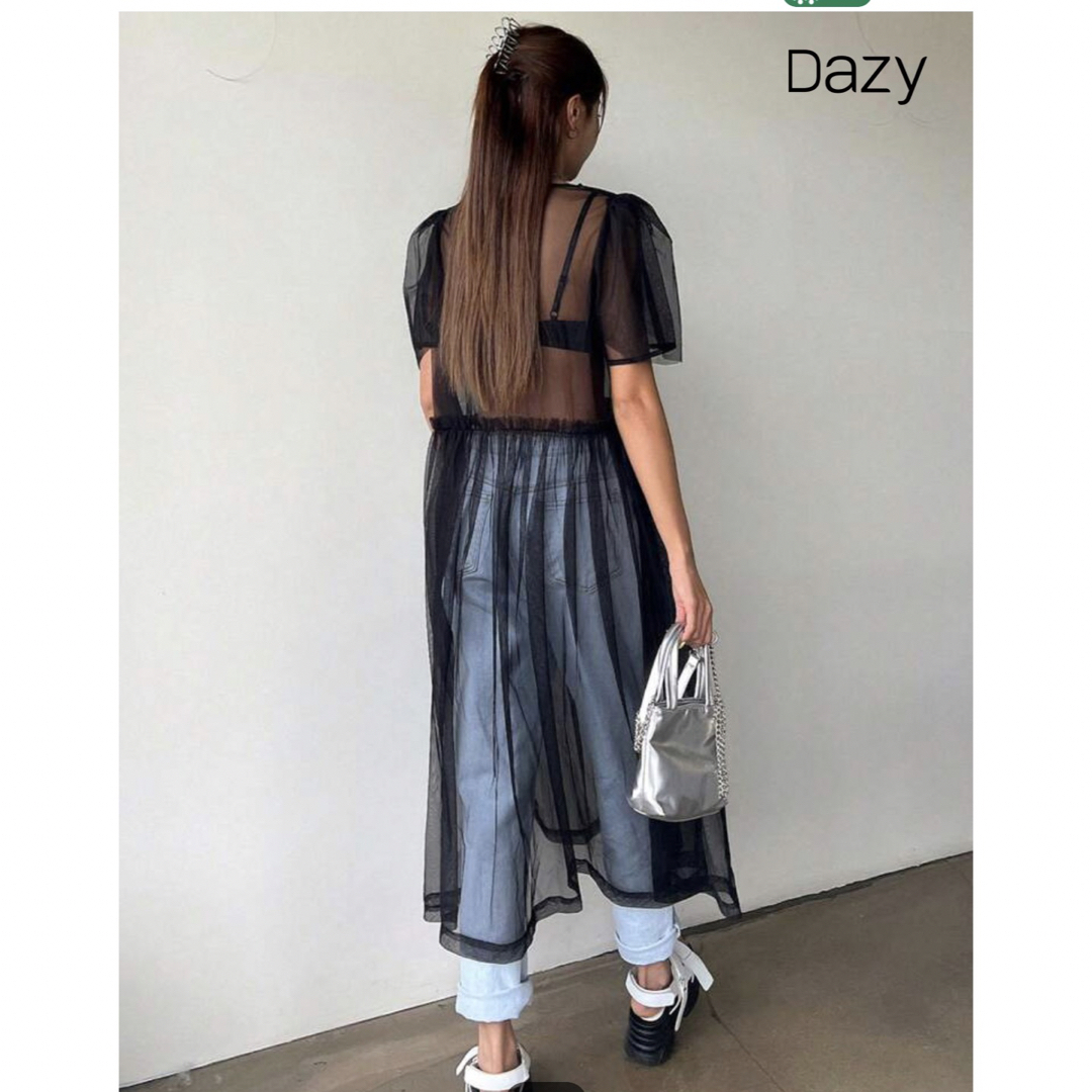 DAZY 無地柄 シアーメッシュ オーバーレイ ドレス レディースのワンピース(ロングワンピース/マキシワンピース)の商品写真