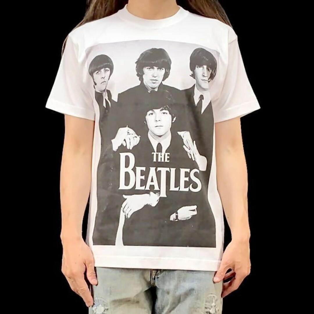 新品 ビッグ プリント BEATLES UKロック バンド メンバー Tシャツ