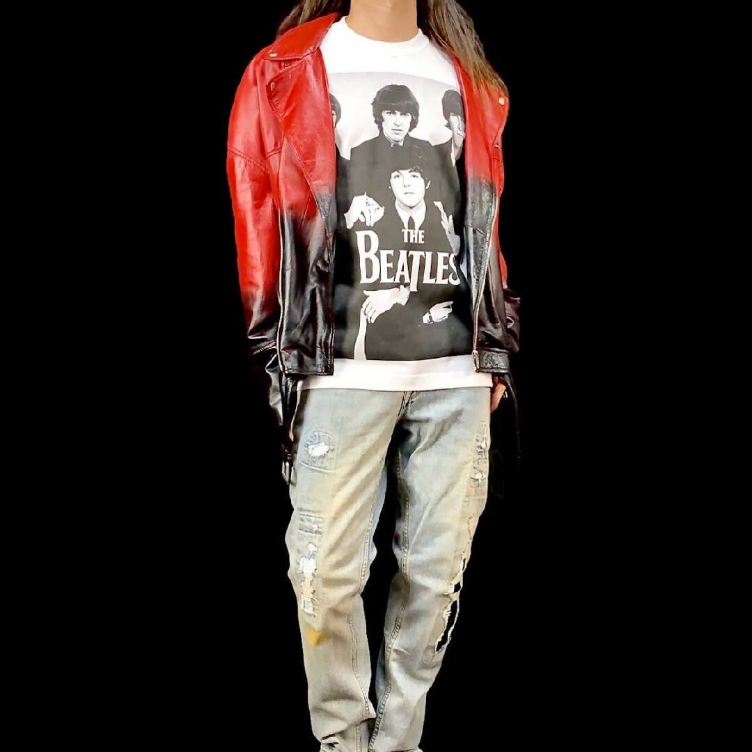 新品 ビッグ プリント BEATLES UKロック バンド メンバー Tシャツ