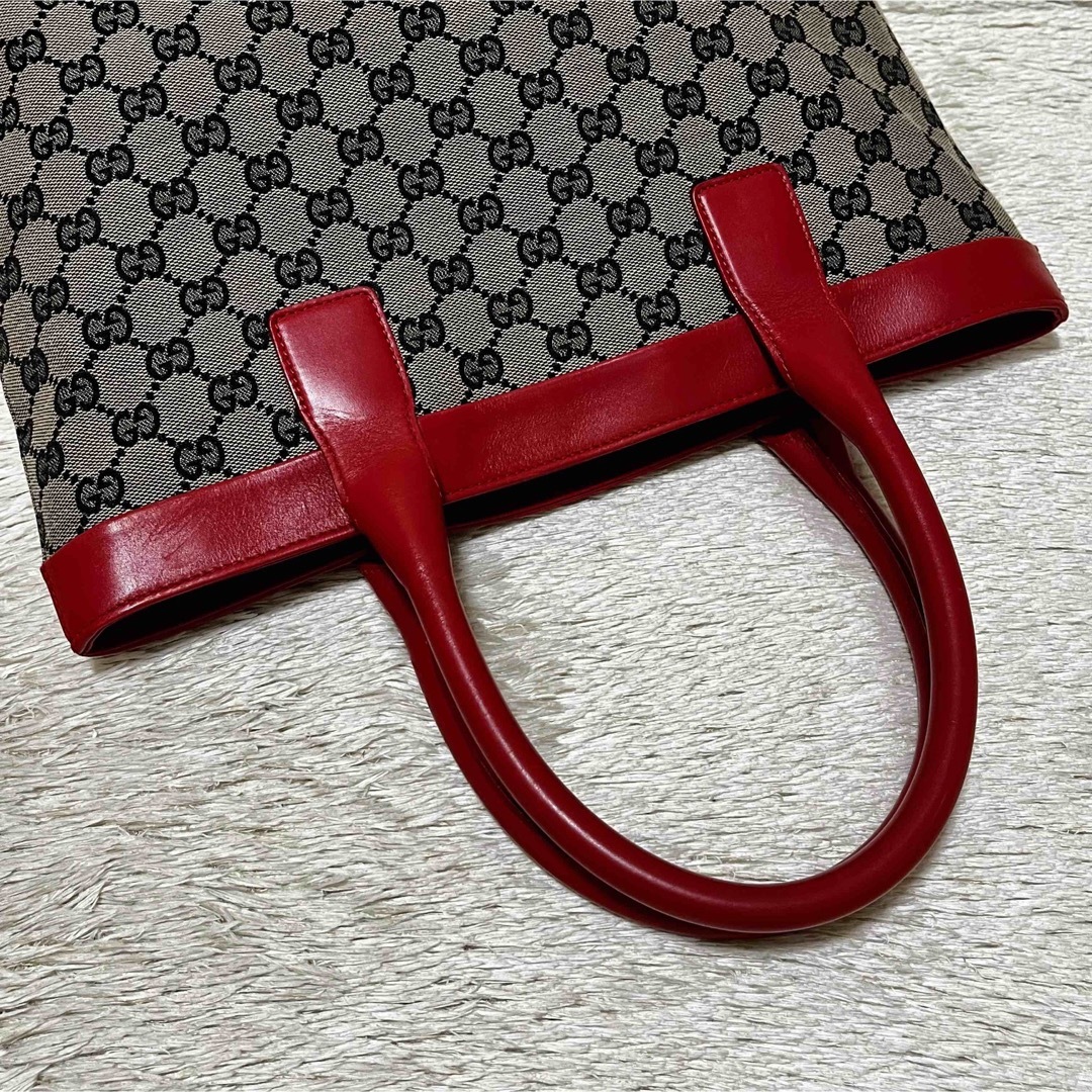 Gucci(グッチ)の✨美品✨グッチ トートバッグ 肩掛け GGキャンバス×レザー A4収納 レッド  レディースのバッグ(トートバッグ)の商品写真