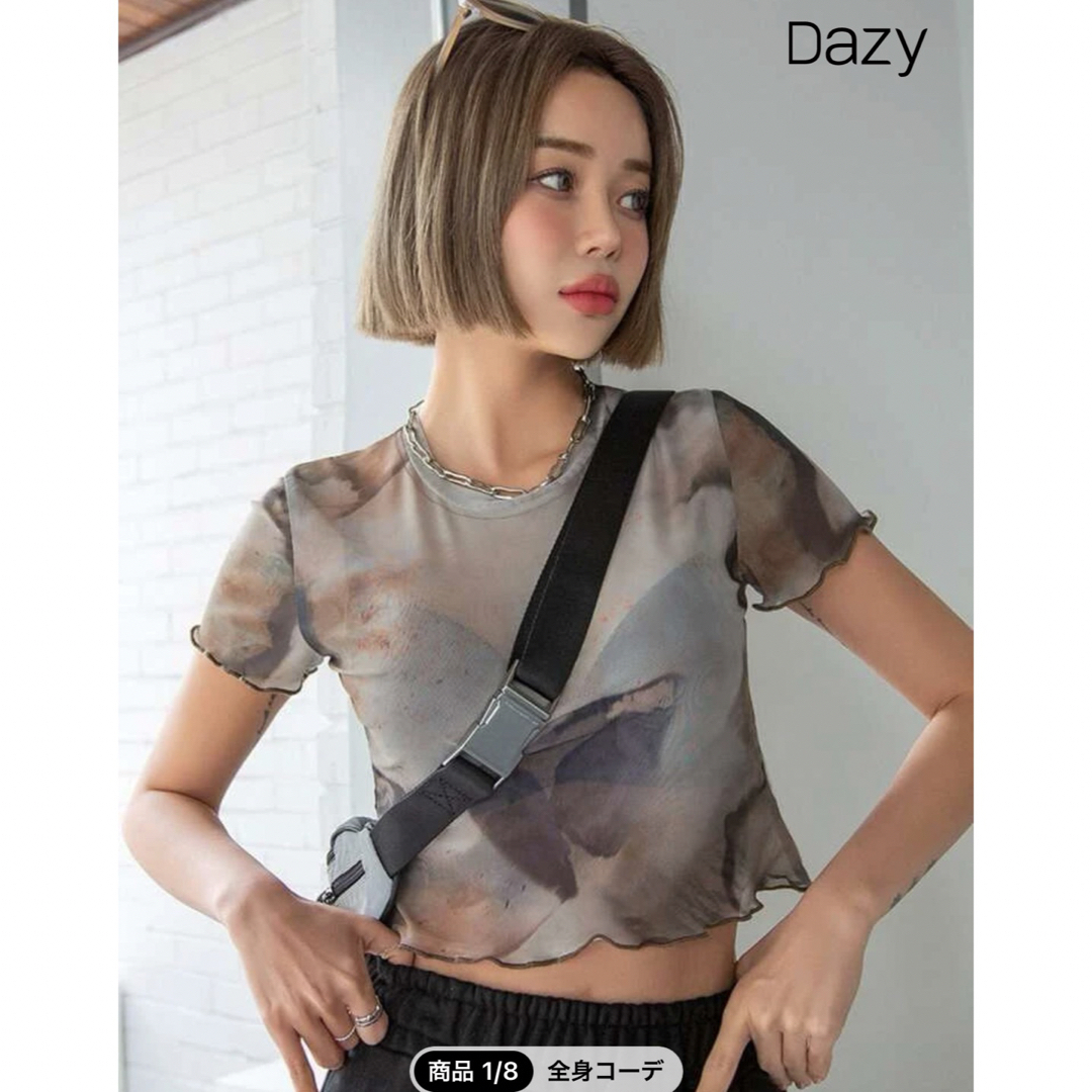 DAZY 絞り染め レタストリム クロップトップ レディースのトップス(Tシャツ(半袖/袖なし))の商品写真