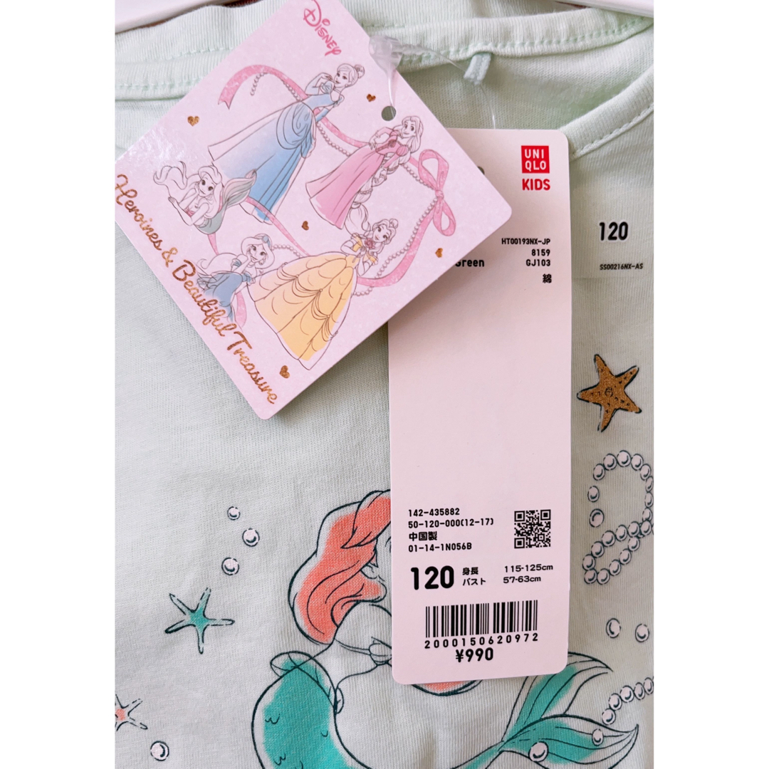 UNIQLO(ユニクロ)のユニクロ　ディズニー アリエル　UT グラフィックTシャツ　120 新品未使用 キッズ/ベビー/マタニティのキッズ服女の子用(90cm~)(Tシャツ/カットソー)の商品写真