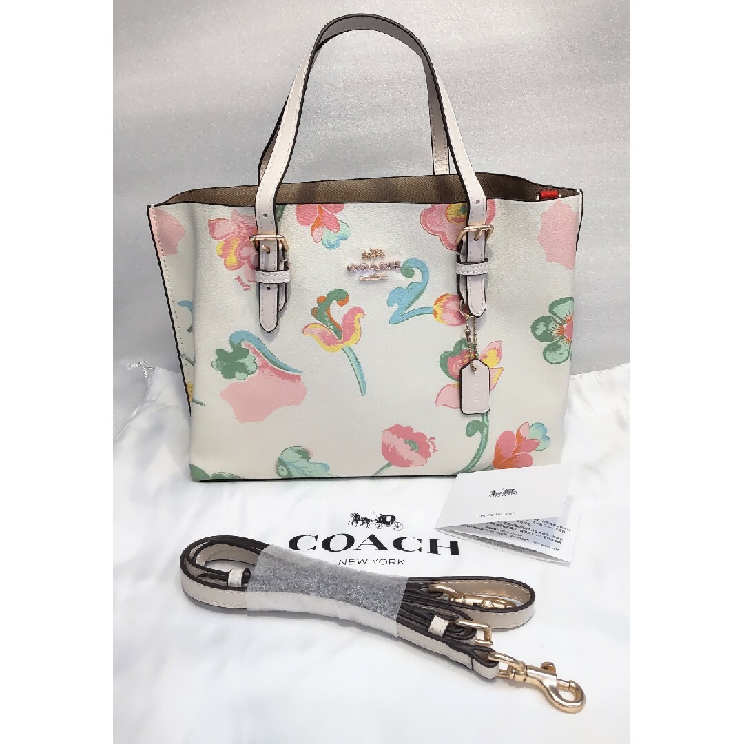 ○ 新品 未使用 COACH コーチ トートバッグ レザー ホワイト 花柄 ...