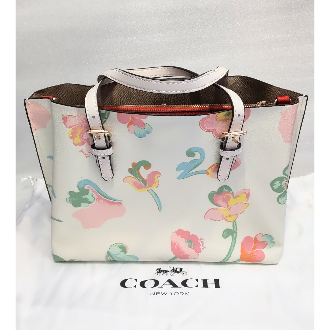 ○ 新品 未使用 COACH コーチ トートバッグ レザー ホワイト 花柄 www