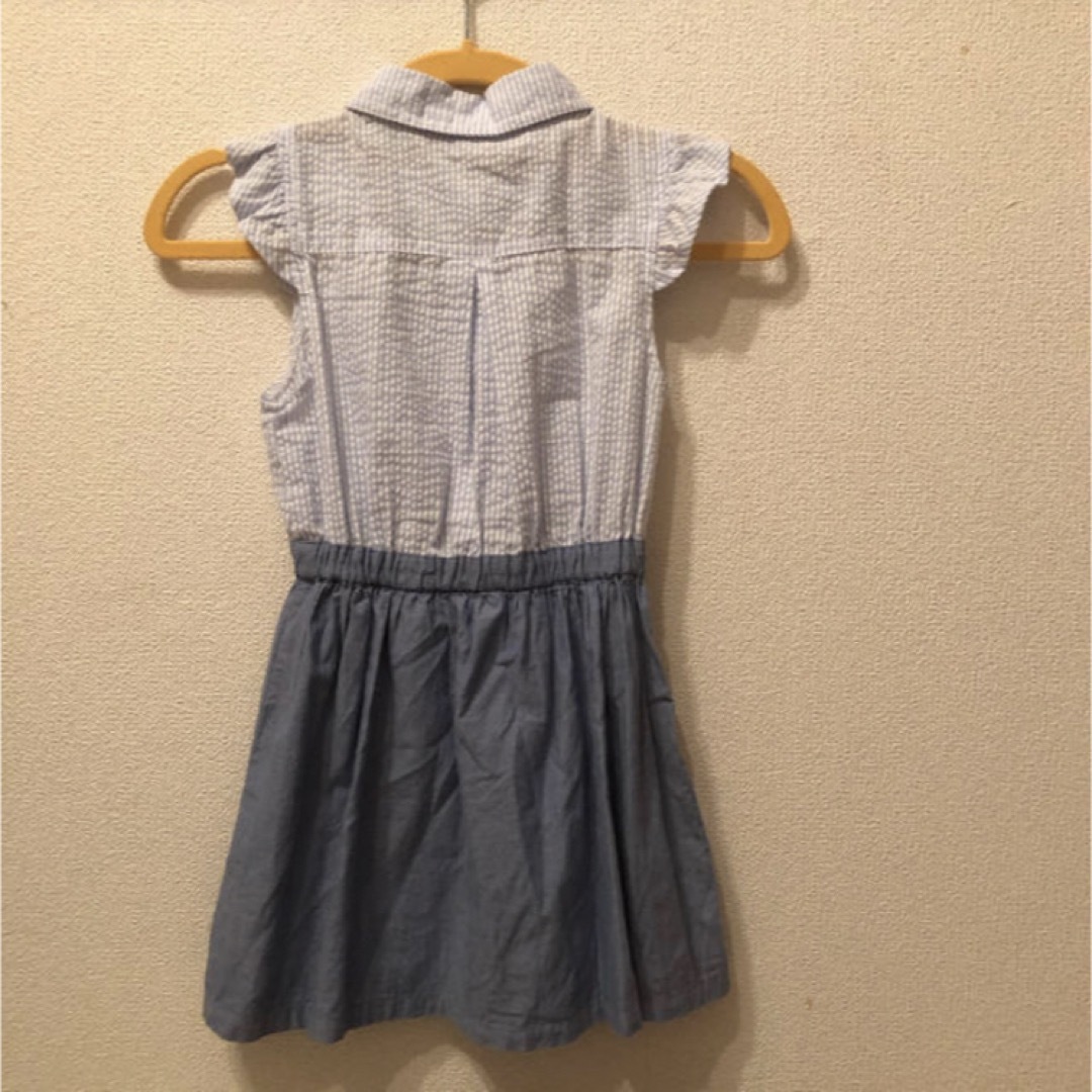 デニムワンピース☆リボン☆袖フリフリ120 小さめ キッズ/ベビー/マタニティのキッズ服女の子用(90cm~)(ワンピース)の商品写真