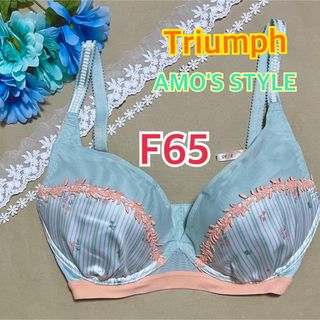 アモスタイル(AMO'S STYLE)のトリンプ アモスタイル ブラジャー F65 ブルー　花柄　ストライプ　青 水色(ブラ)