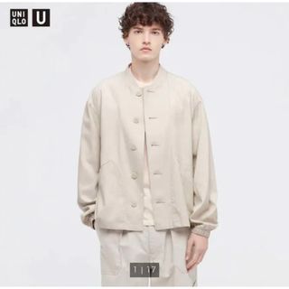 ユニクロ(UNIQLO)のUNIQLO U ユニクロユー リブブルゾン White ホワイト 白 Sサイズ(ブルゾン)