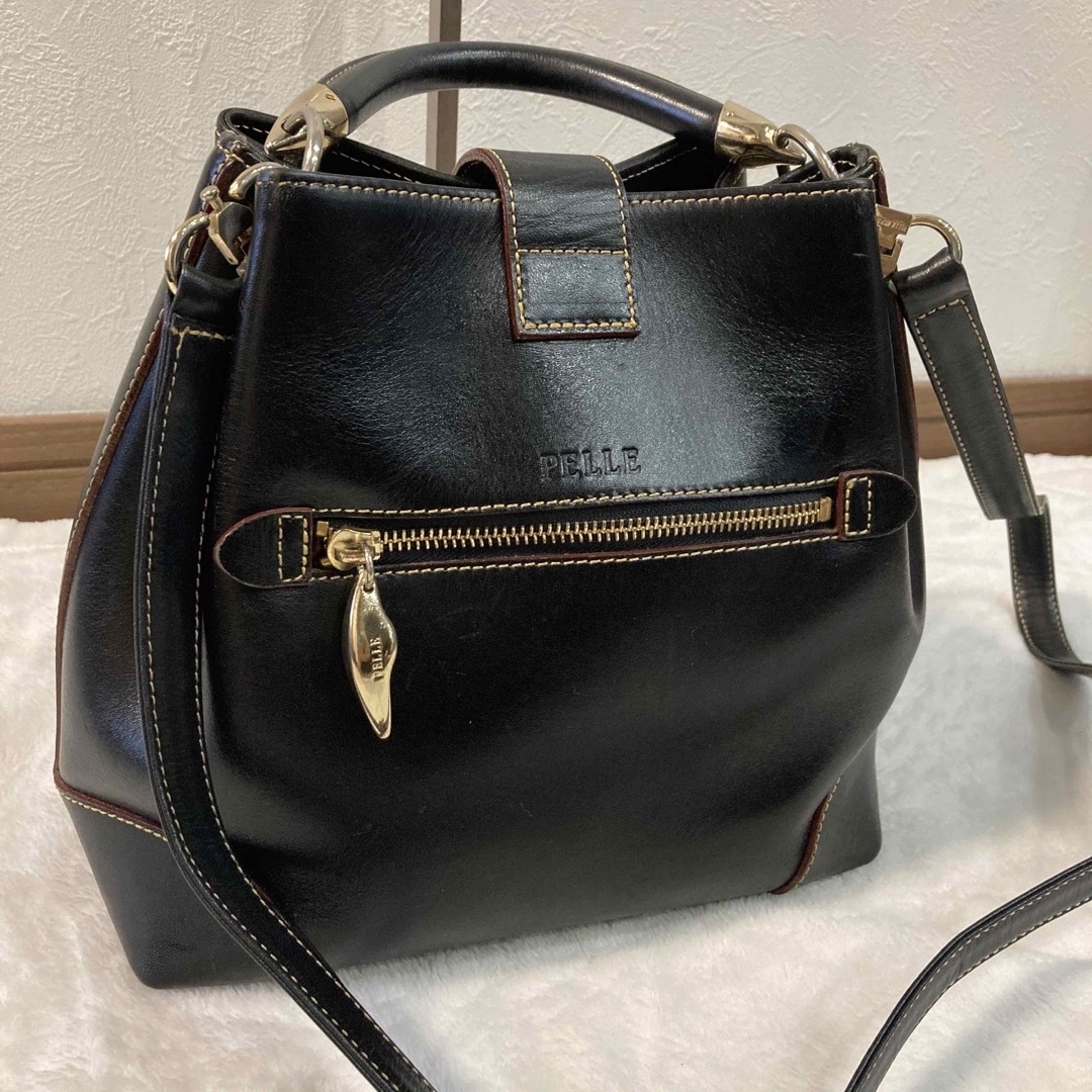 PELLE BORSA - 【美品】ペレボルサ 2way 巾着 ショルダーバッグ 本革