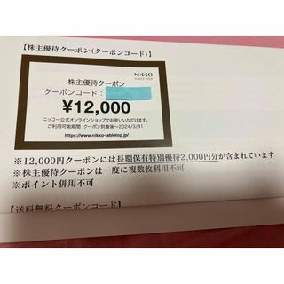 ニッコー(NIKKO)のニッコー株式会社　株主優待券　お買物券　12,000円分(ショッピング)