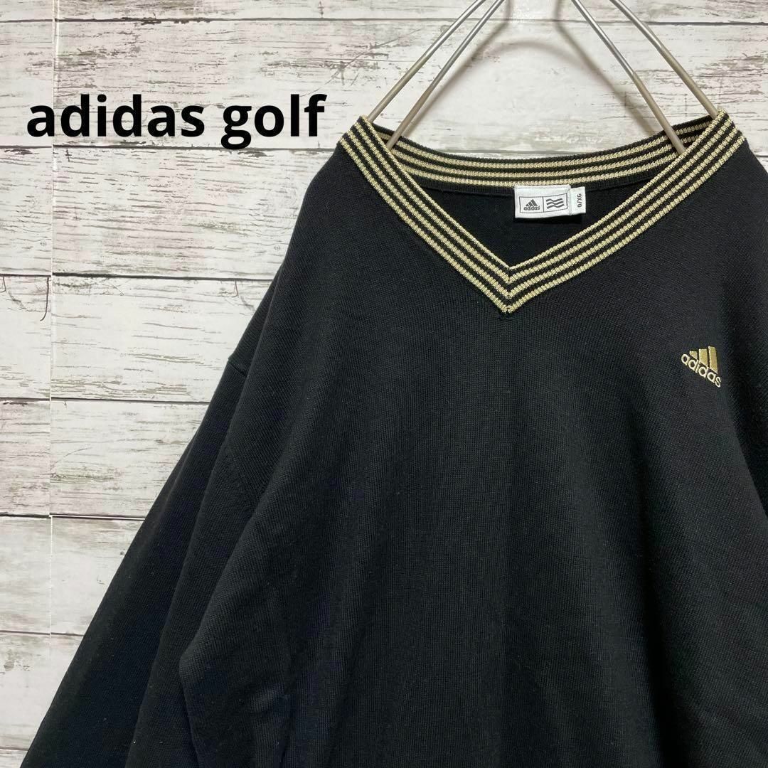 adidas(アディダス)のadidas golf Vネックセーター ロゴ 刺繍 ワンポイント 金ライン メンズのトップス(ニット/セーター)の商品写真