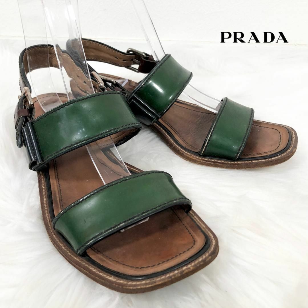 プラダ PRADA レザー サンダル グリーン