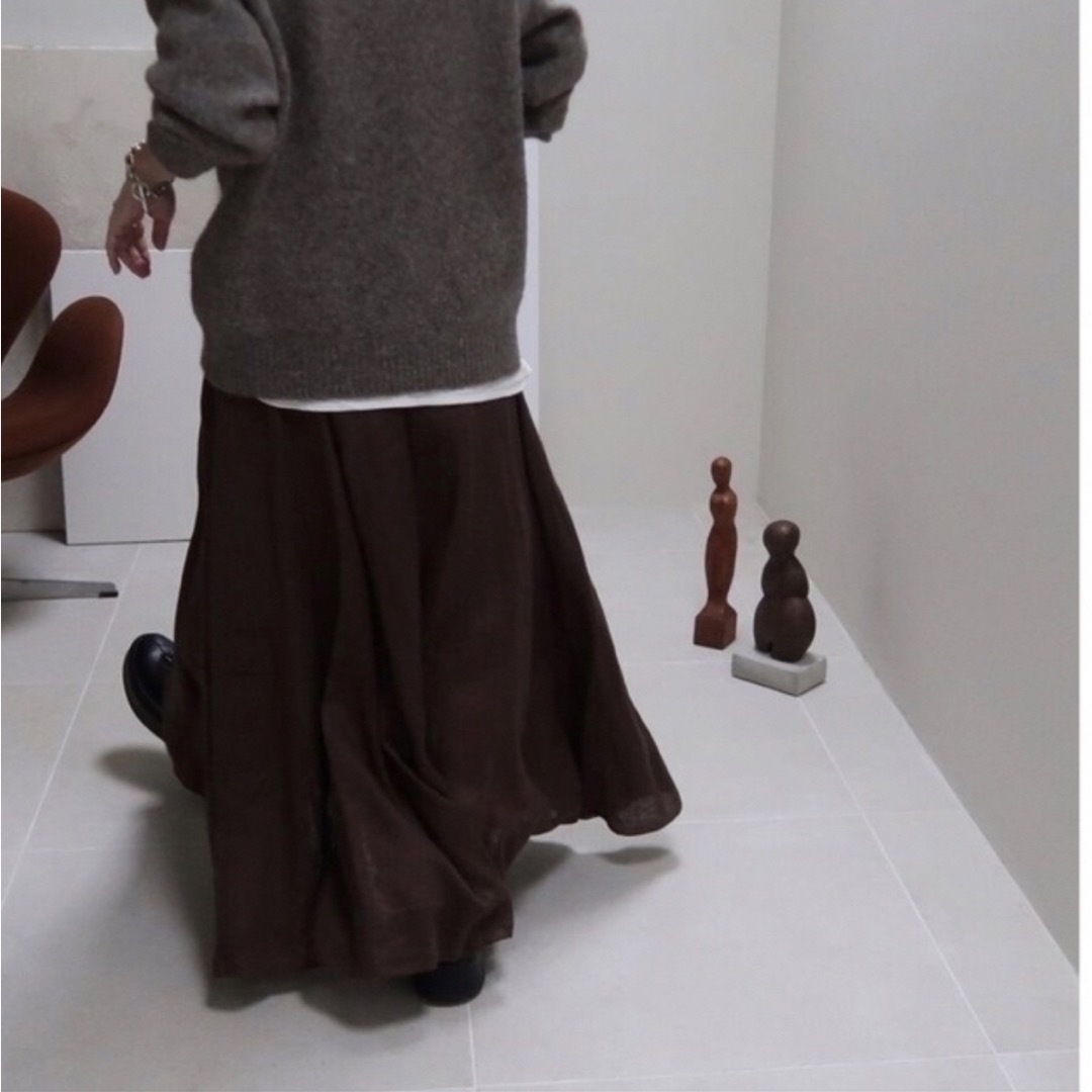 スカートFRENCH LINEN LONG FLARE SKIRT