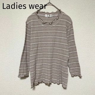 r265 Ladies wearトップス メロウカットソー ブラウン白 シンプル(カットソー(長袖/七分))