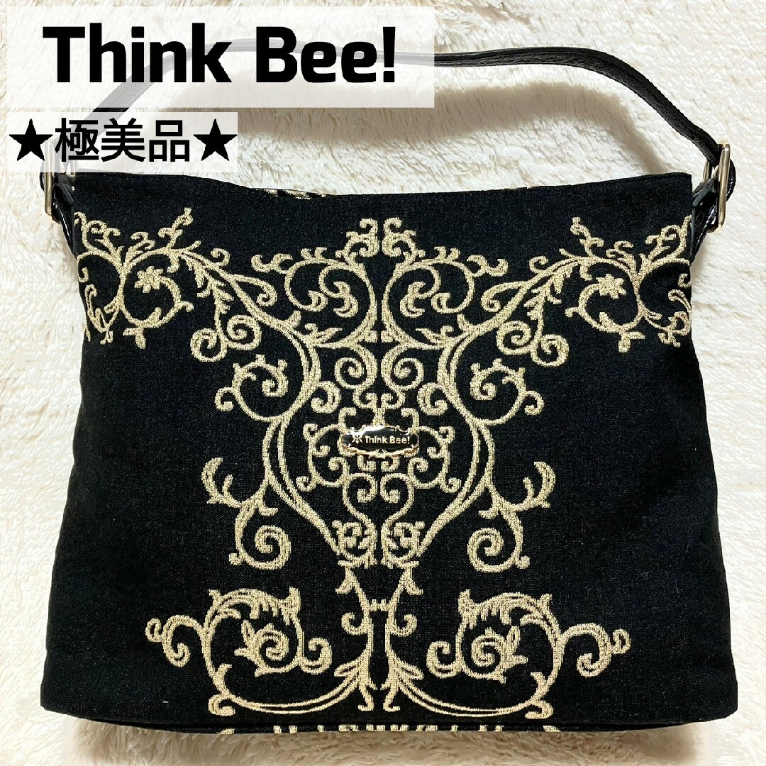 美品★Think Bee!★シンクビー ゴールデンミュージアム ラージバッグイタリアハンドル