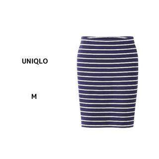 ユニクロ(UNIQLO)のユニクロ【ボーダーペンシルスカート　M ネイビー】タイト ひざ丈(ひざ丈スカート)