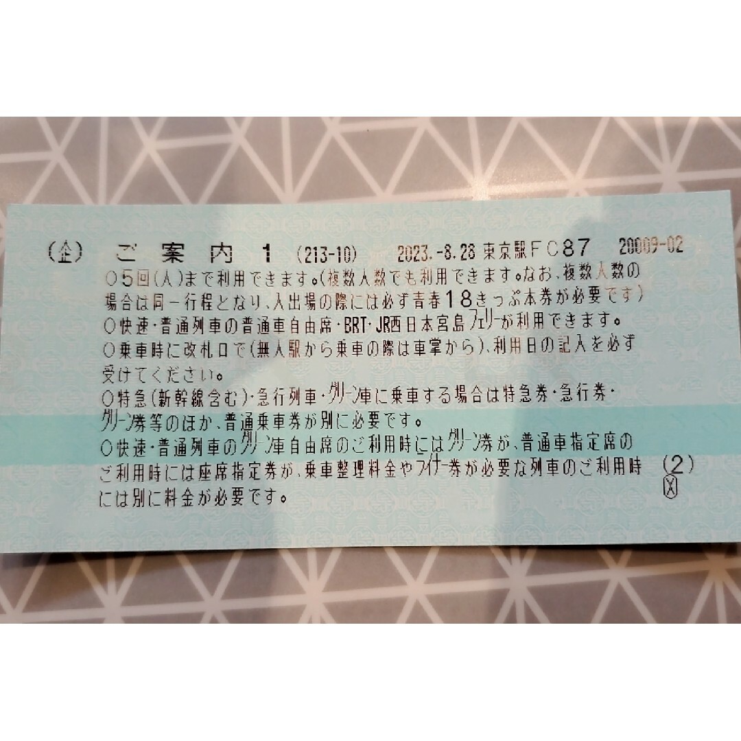 18きっぷ　残り４回　8/7より即日発送