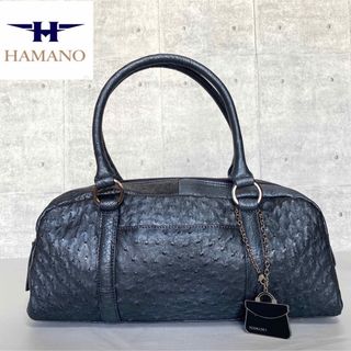 ハマノヒカクコウゲイ(濱野皮革工藝/HAMANO)の【美品】HAMANO オーストリッチ メタリックシルバー 130周年記念バッグ(ハンドバッグ)