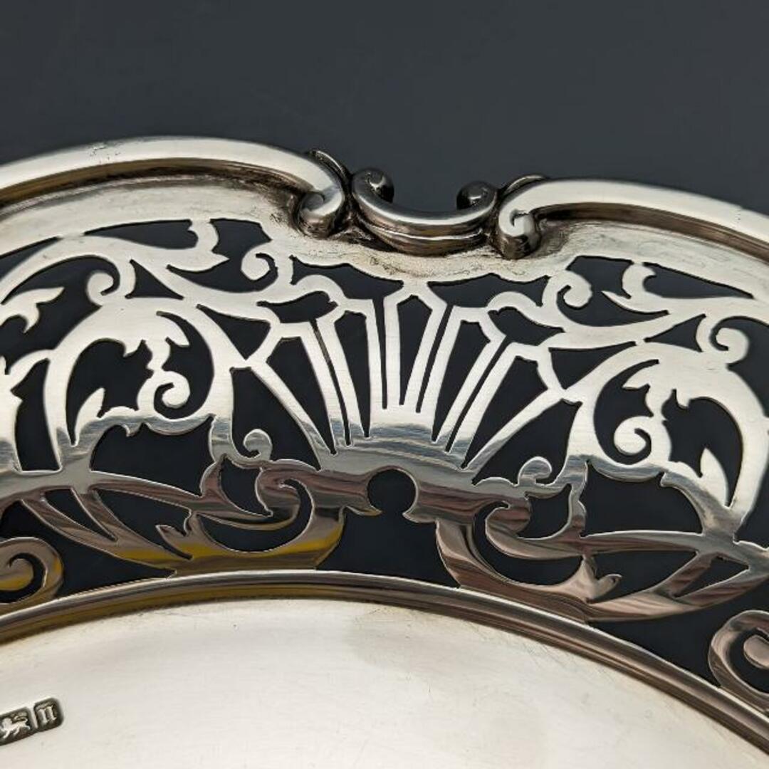 1905年 英国アンティーク 純銀製 ピアス装飾サルヴァ 直径26cm 484g William Mammatt