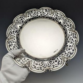 1905年 英国アンティーク 純銀製 ピアス装飾サルヴァ 直径26cm 484g ...