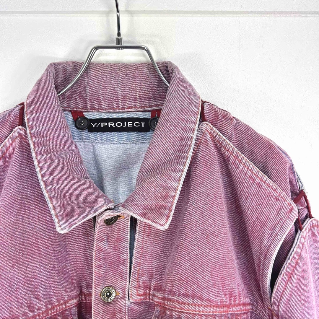 【希少】Y/PROJECT レイヤードデニムジャケット ピンク オーバーサイズ メンズのジャケット/アウター(Gジャン/デニムジャケット)の商品写真