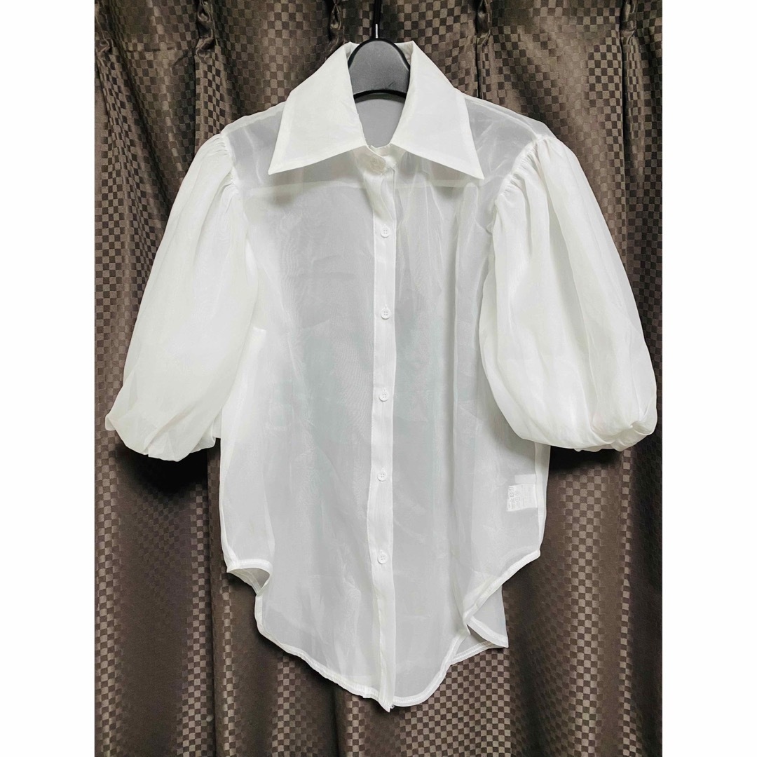 【美品】パフスリーブシャツ・シアシャツ・シースルーブラウス レディースのトップス(シャツ/ブラウス(半袖/袖なし))の商品写真