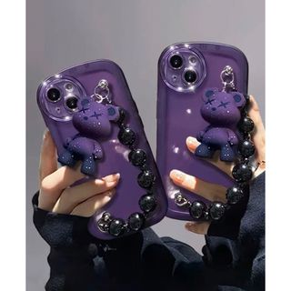 クマチャームストラップ付き　スマホケース(iPhoneケース)