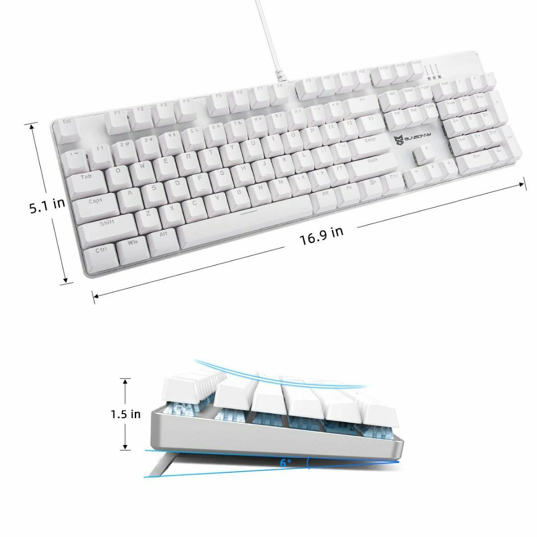 【色: 茶軸-ホワイト】Merdia メカニカル式ゲーミングキーボード 全