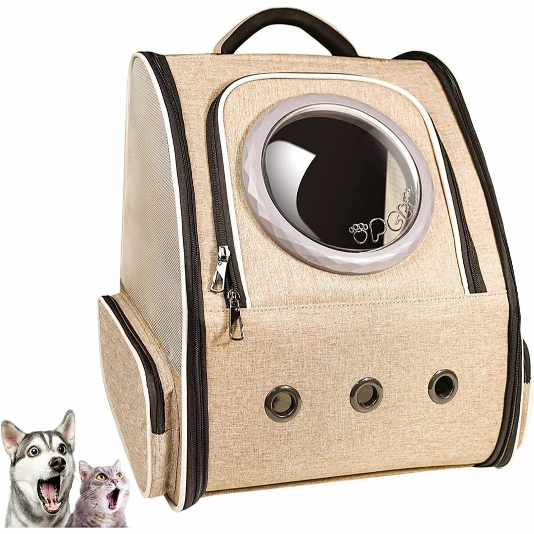 特徴ペットキャリーバッグ  ペット用リュック 小型犬 猫   耐荷重8kg ベージュ