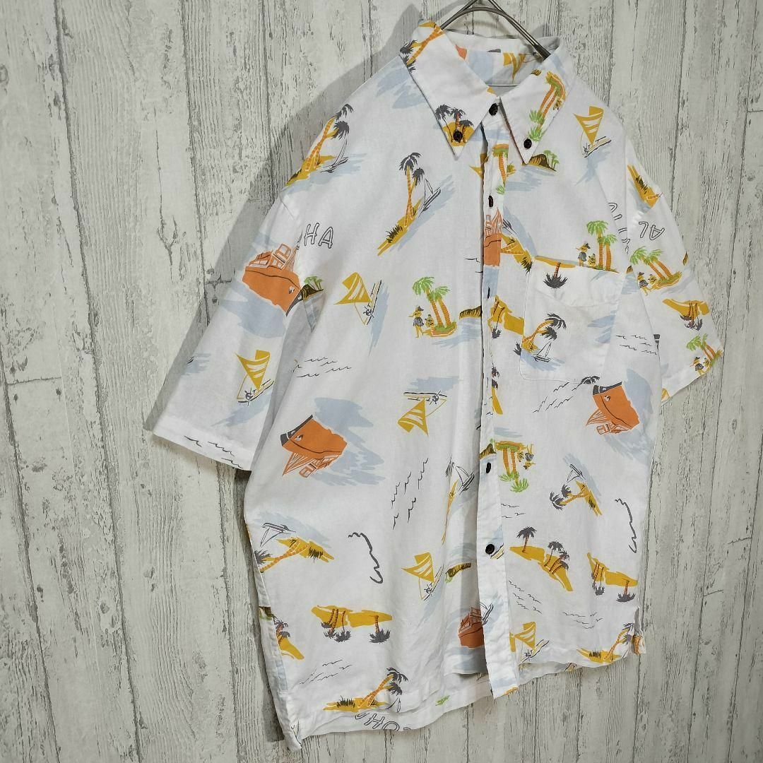 PIKO(ピコ)のPIKO アロハシャツ　ボタンダウン　木製ボタン　ハワイ　総柄シャツ　古着 メンズのトップス(シャツ)の商品写真