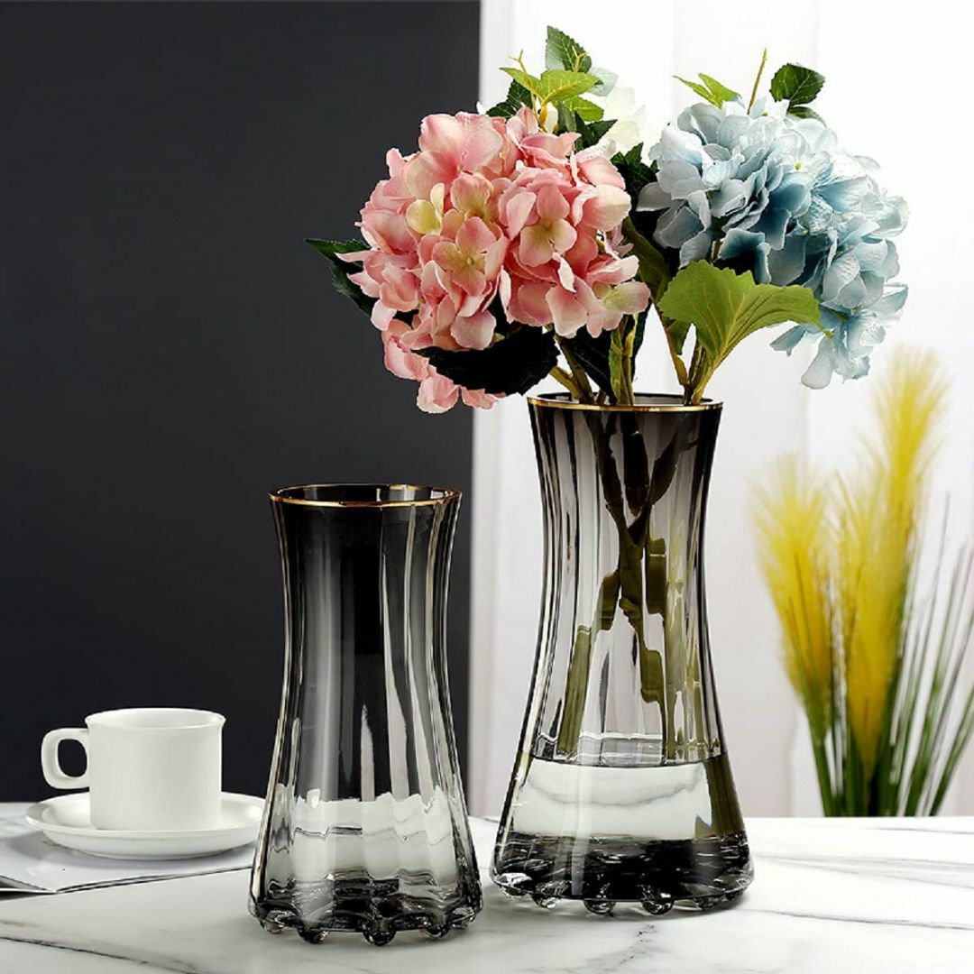 【色: グレー-28cm】フラワーベースガラス 花瓶 北欧 30cm花器 ガラス