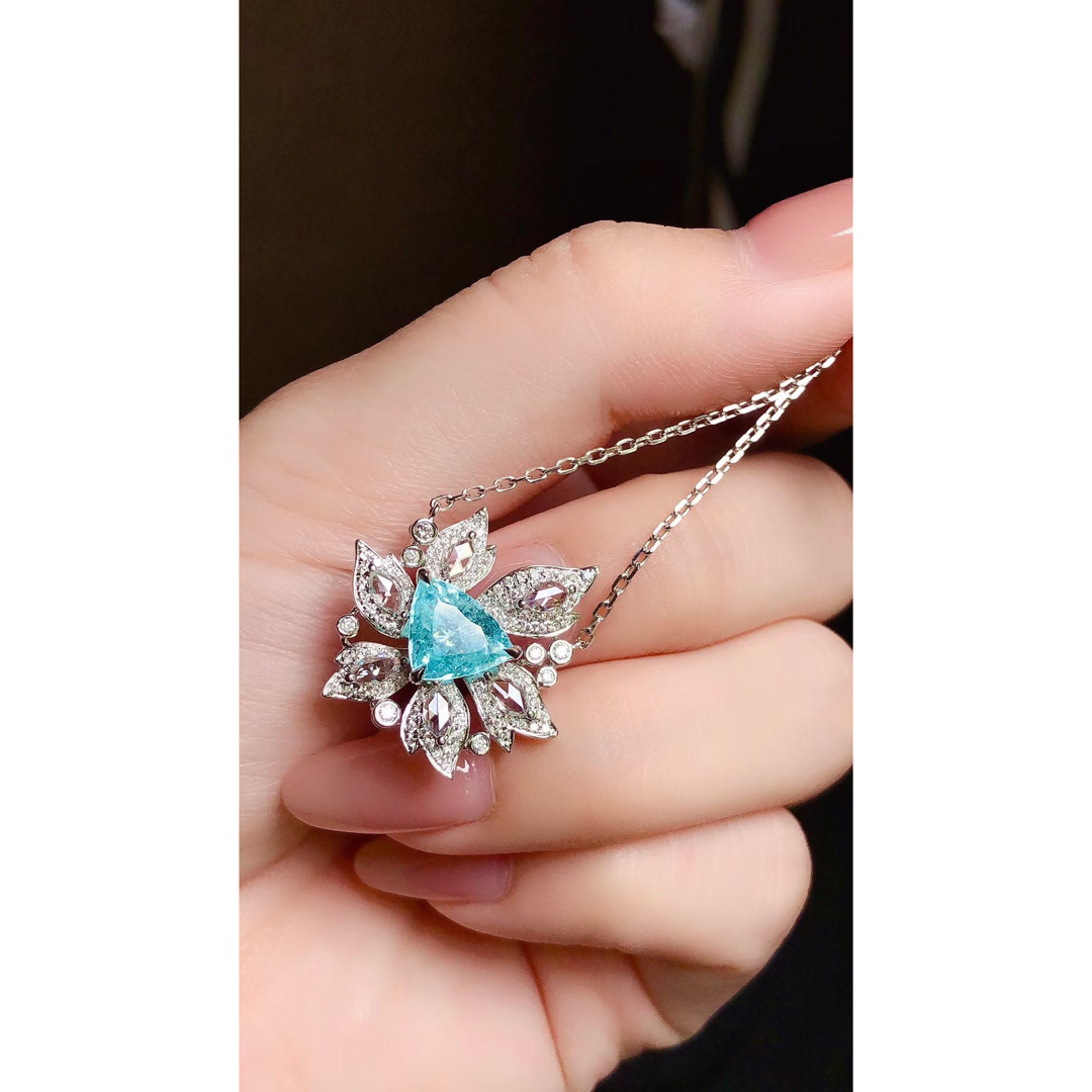 ダイヤモンド天然パライバトルマリン ダイヤ ネックレス1.23ct k18 ¥