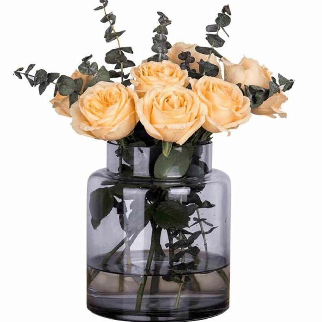 【色: グレー 18cm】ガラスの花瓶 透明 大 花器 フラワーベース ガラスベ