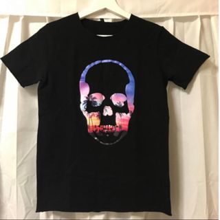 lucien pellat-finet Mosaic Skull Tee ルシアンペラフィネ モザイクスカルTシャツ 半袖カットソー プリント ポケT Vネック カットオフ ブラック サイズS【231010】【-B】【me04】