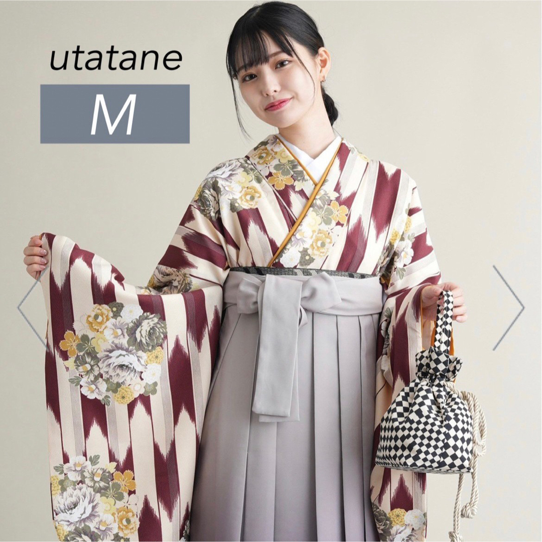 新品【えんじの矢絣と花輪】utatane ニコアンティーク 二尺袖 袴 Mサイズ