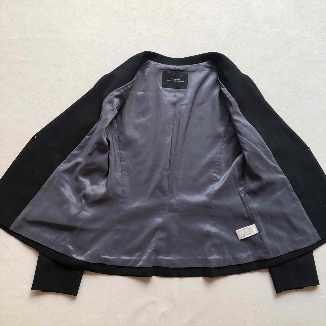 UNITED ARROWS green label relaxing(ユナイテッドアローズグリーンレーベルリラクシング)の403GLR21AWウールノーカラージャケット黒サイロブラック卒業式入学式 レディースのジャケット/アウター(ノーカラージャケット)の商品写真