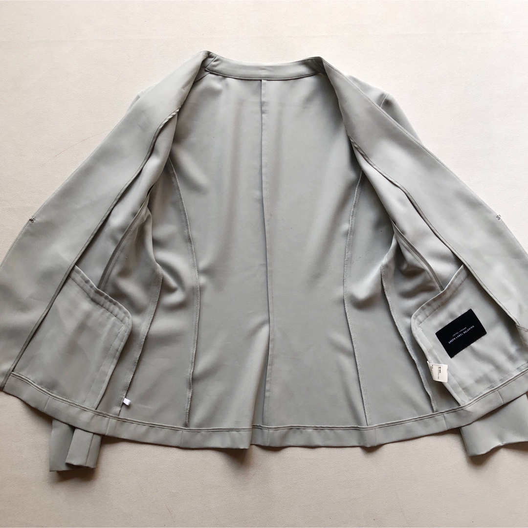 400GLR手洗可ストレッチノーカラージャケットパンツセットアップライム
