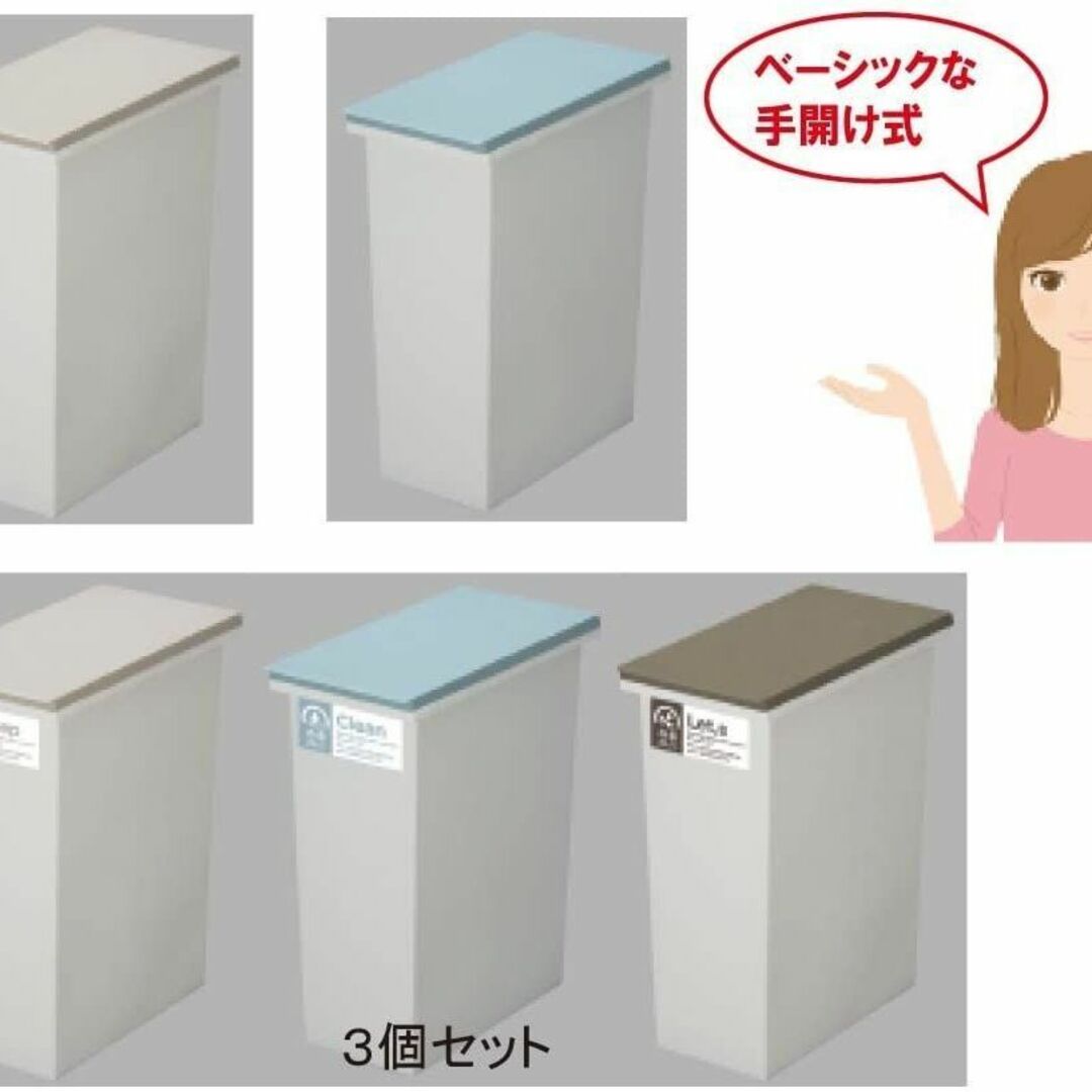 ゴミ箱 20L 日本製 フタ付き 3個組 オープンタイプ 分別 スリム キッチン インテリア/住まい/日用品のキッチン/食器(収納/キッチン雑貨)の商品写真