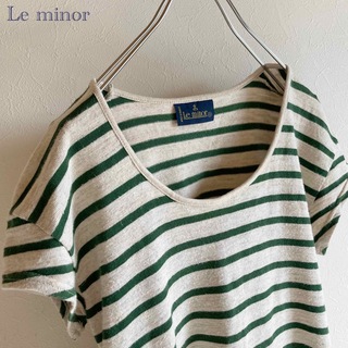 ルミノア(Le Minor)のフランス製 ルミノア ビスコース リネン ボーダー 半袖 ニット 0 グリーン(ニット/セーター)