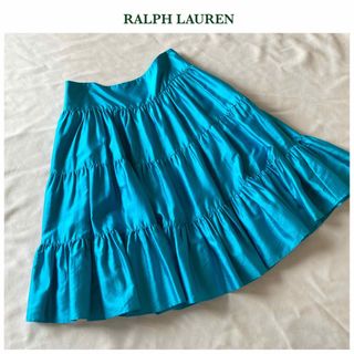 ラルフローレン(Ralph Lauren)のラルフローレン シルク ティアード スカート  9 ターコイズブルー(ひざ丈スカート)