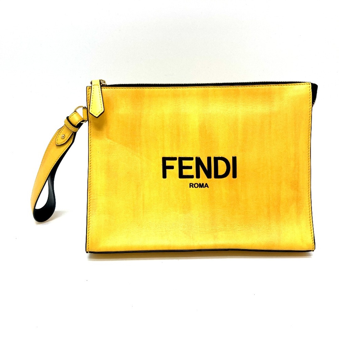 フェンディ FENDI YELLOW PACK & PEQUIN 7VA491 ロゴ ストラップ付 カバン クラッチバッグ レザー イエロー
