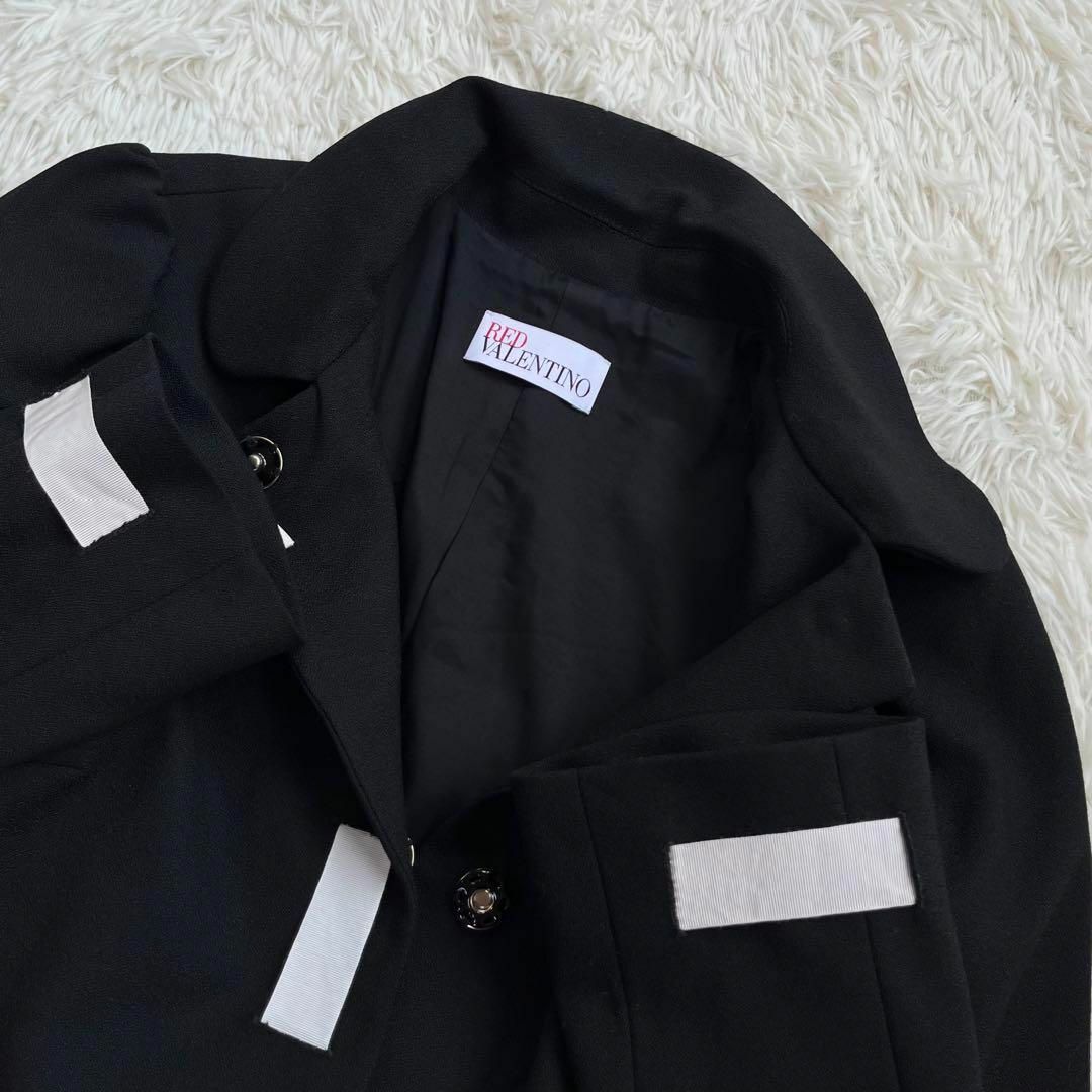 【美品】レッド ヴァレンティノ　ジャケット　リボン　丸襟　ウール　ブラック　黒