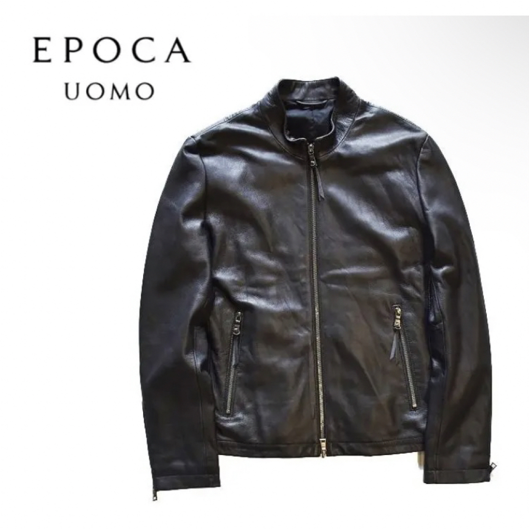 EPOCA UOMO 牛革 レザーシングルライダースジャケット 黒 46 | www