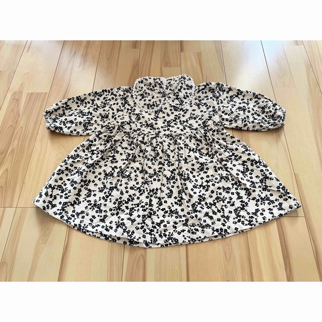 【美品】韓国子供服 花柄 長袖ワンピース 90 キッズ/ベビー/マタニティのキッズ服女の子用(90cm~)(ワンピース)の商品写真