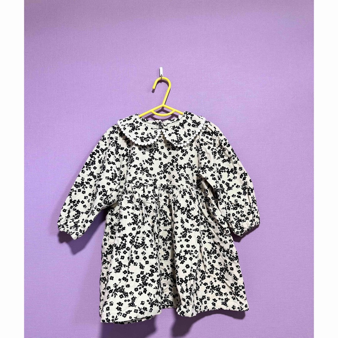 【美品】韓国子供服 花柄 長袖ワンピース 90 キッズ/ベビー/マタニティのキッズ服女の子用(90cm~)(ワンピース)の商品写真