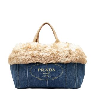 プラダ(PRADA)のプラダ カナパ フェイクファー ハンドバッグ BN2182 デニム レディース PRADA 【214-16211】(ハンドバッグ)