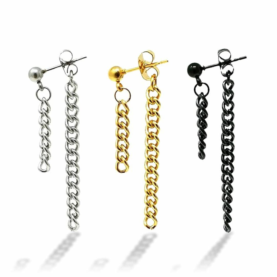 Puente チェーンピアス 3色セット たれさがり 片耳 ステンレス 鎖 くさ ...
