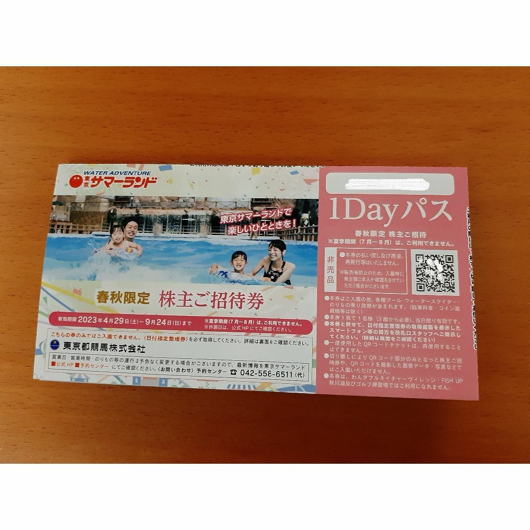 東京サマーランド 1Dayパス 株主優待券4枚 ラクマパック無料 追加OKの ...