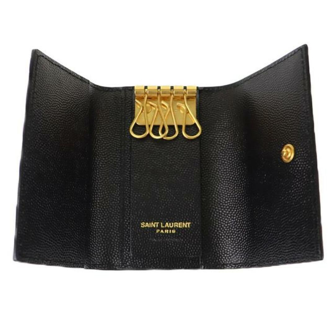 サンローラン 4連キーケース 698236 中古 ブラック ゴールド金具 レザー SAINT LAURENT 【中古】 | ゴールド金具 レディース  ファッション YSL ロゴ 黒 鍵 カギ ブランド小物 美品 プレゼント SAランク