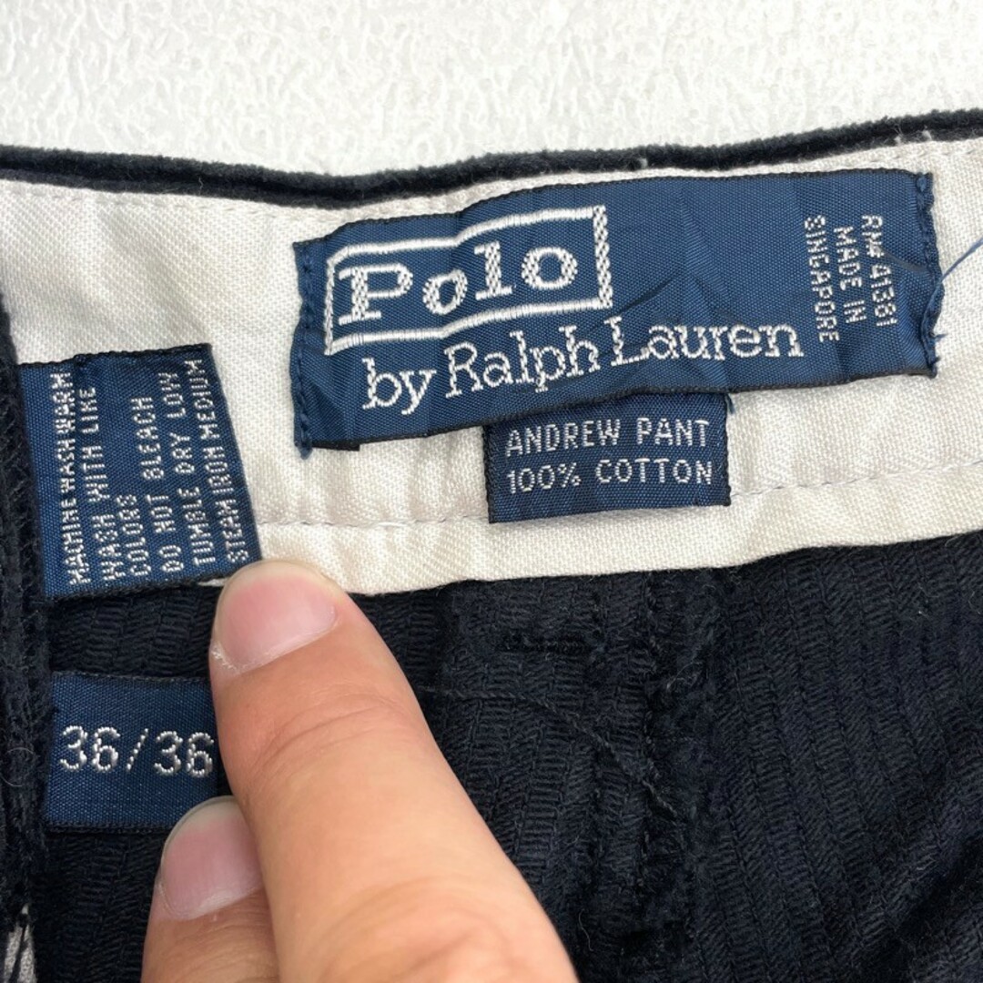 Ralph Lauren(ラルフローレン)のUS古着 ポロ ラルフローレン Polo by Ralph Lauren 太畝 コーデュロイ パンツ ツータック ANDREW PANT サイズ：W35 L35.5 ブラック 【中古】 メンズのスーツ(スラックス/スーツパンツ)の商品写真