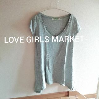 ラブガールズマーケット(LOVE GIRLS MARKET)のオシャレ 変形デザイン グレー 半袖 Tシャツ コットン Vネック チチカカ(Tシャツ(半袖/袖なし))